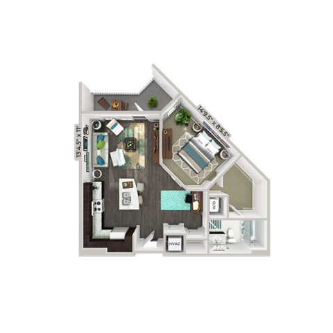 One bedroom floorplan A3